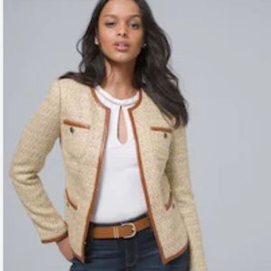 WHBM White House Black Market Brown Tweed & Leather Jacket